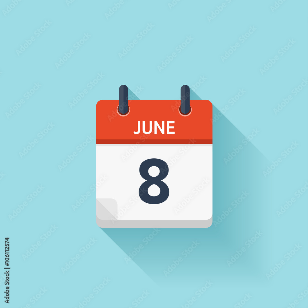 June 8 . Vector flat daily calendar icon. Date and time, day, month. Holiday. June 8 . Vector flat daily calendar icon. Date and time, day, month. Holiday.