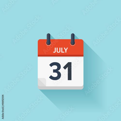 July  31. Vector flat daily calendar icon. Date and time, day, month. Holiday.