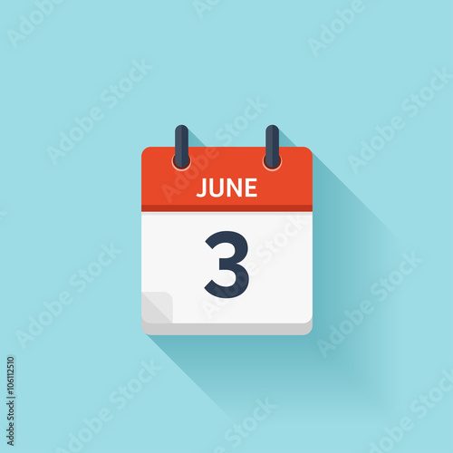 June 3 . Vector flat daily calendar icon. Date and time, day, month. Holiday.