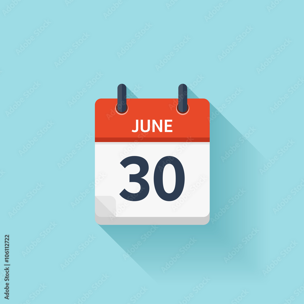 June 30 . Vector flat daily calendar icon. Date and time, day, month. Holiday. June 30 . Vector flat daily calendar icon. Date and time, day, month. Holiday.