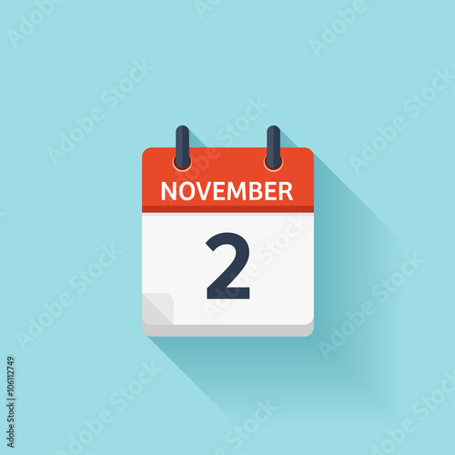 November 2 . Vector flat daily calendar icon. Date and time, day, month. Holiday.