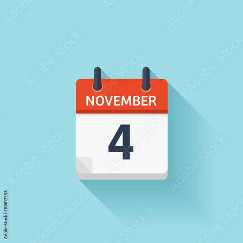 November 4. Vector flat daily calendar icon. Date and time, day, month. Holiday.