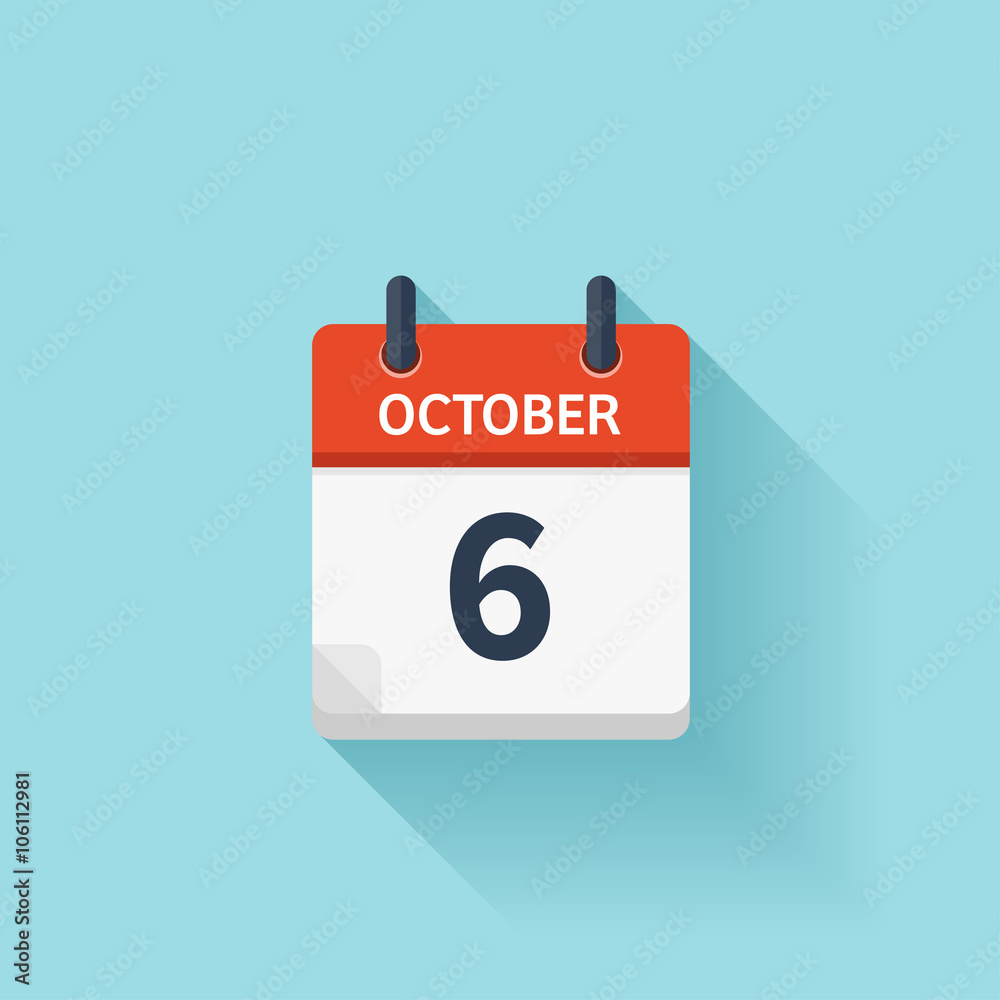 October 6 . Vector flat daily calendar icon. Date and time, day, month. Holiday. October 6 . Vector flat daily calendar icon. Date and time, day, month. Holiday.