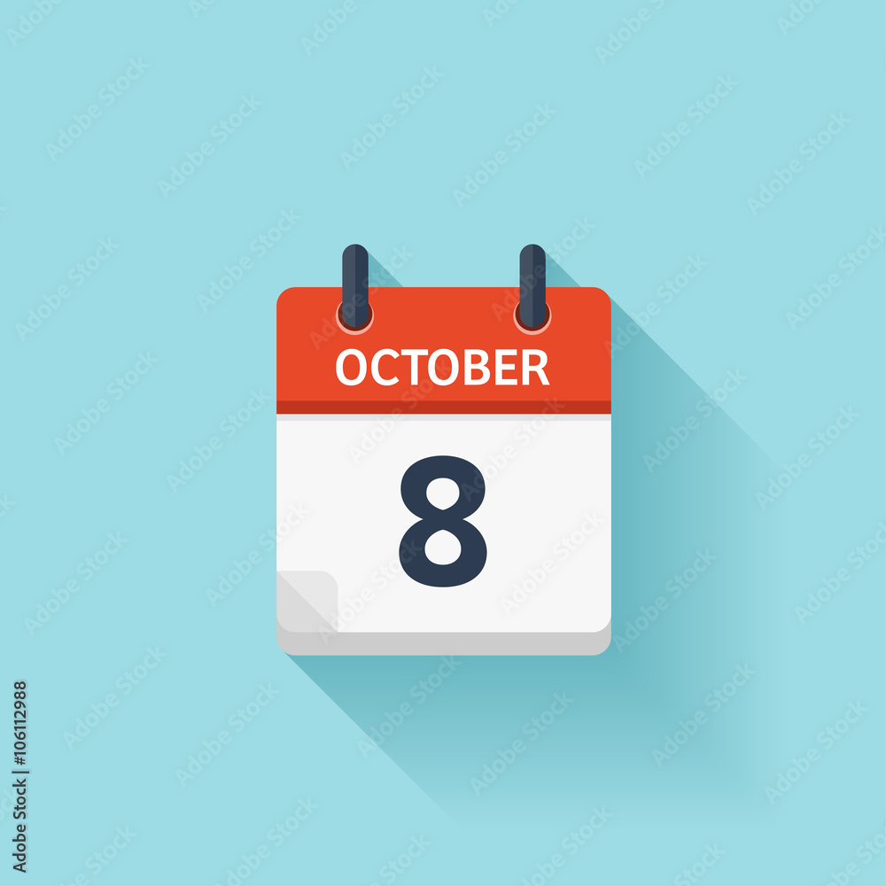 October 8. Vector flat daily calendar icon. Date and time, day, month. Holiday. October 8. Vector flat daily calendar icon. Date and time, day, month. Holiday.