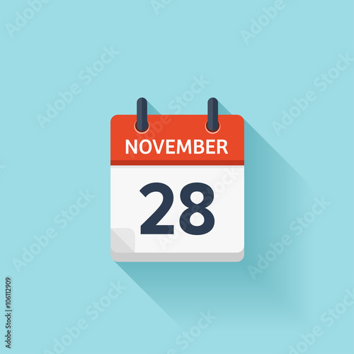 November 28 . Vector flat daily calendar icon. Date and time, day, month. Holiday.