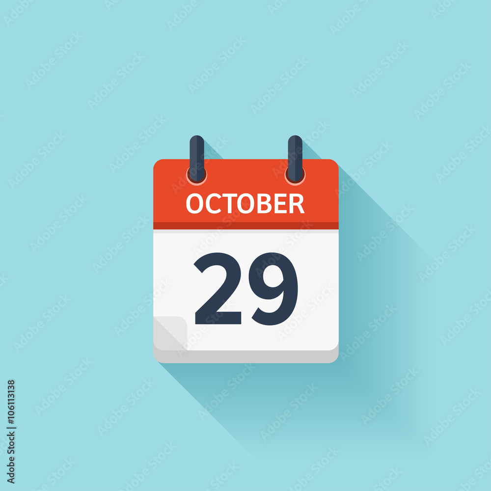October 29 . Vector flat daily calendar icon. Date and time, day, month. Holiday. October 29 . Vector flat daily calendar icon. Date and time, day, month. Holiday.