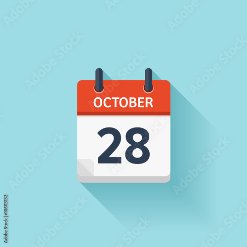 October  28. Vector flat daily calendar icon. Date and time, day, month. Holiday.