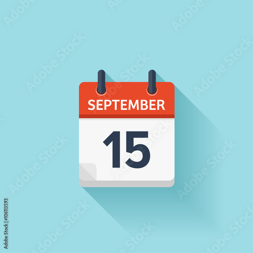 September  15. Vector flat daily calendar icon. Date and time, day, month. Holiday.