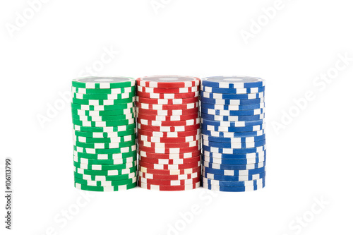 Three stacks of casino chips