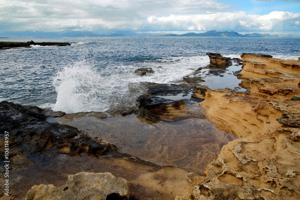 Majorca, sandstone coast hit by waves