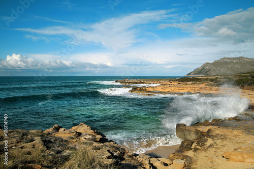 Majorca, sandstone coast hit by waves