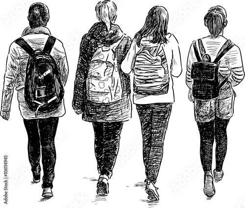schoolgirls walking