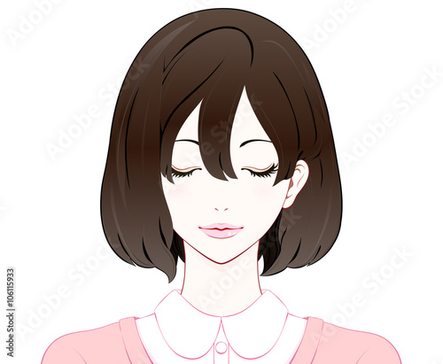 女性の表情 / 目を閉じる / 春服