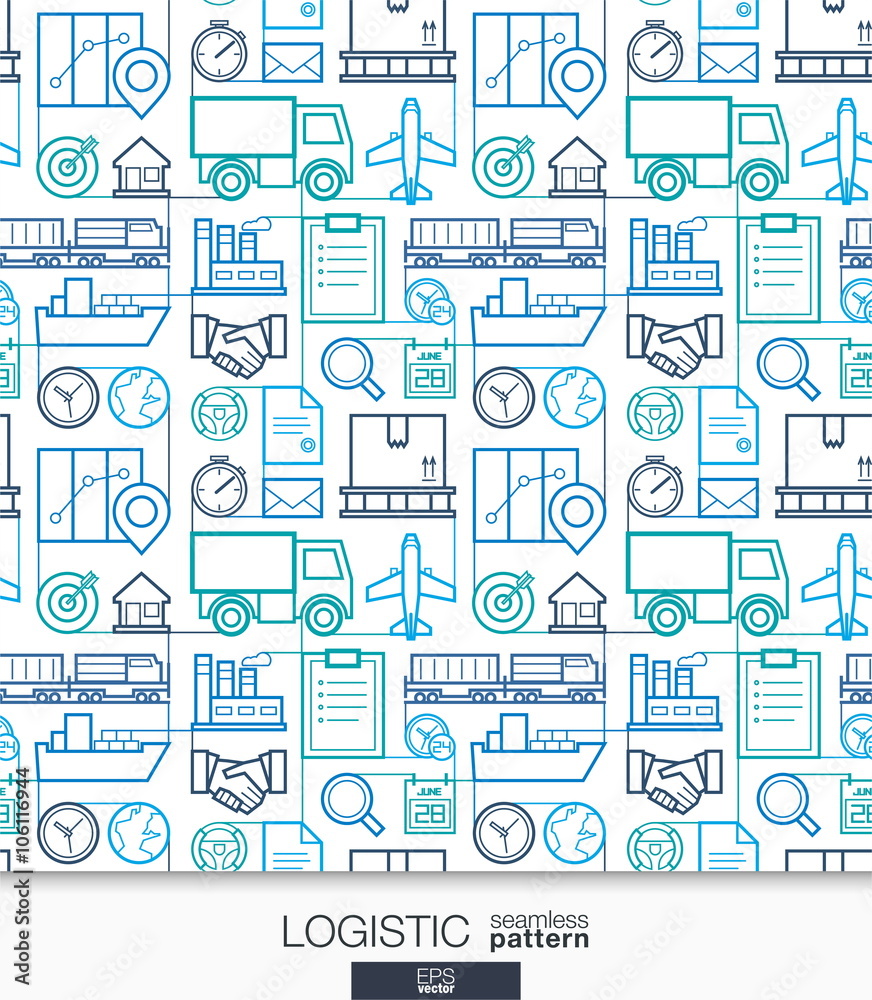 Logistic business wallpaper. Delivery and distribution seamless pattern. Tiling with thin line integrated web icons. Vector transportation illustration. Abstract background for website, presentation Logistic business wallpaper. Delivery and distribution seamless pattern. Tiling with thin line integrated web icons. Vector transportation illustration. Abstract background for website, presentation