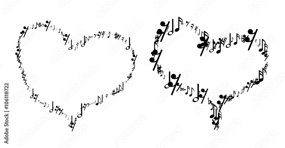 Musical notes in the form of heart