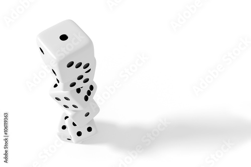 Stack of dice on a white background
