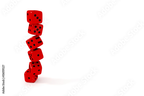 Stack of red dice on a white background