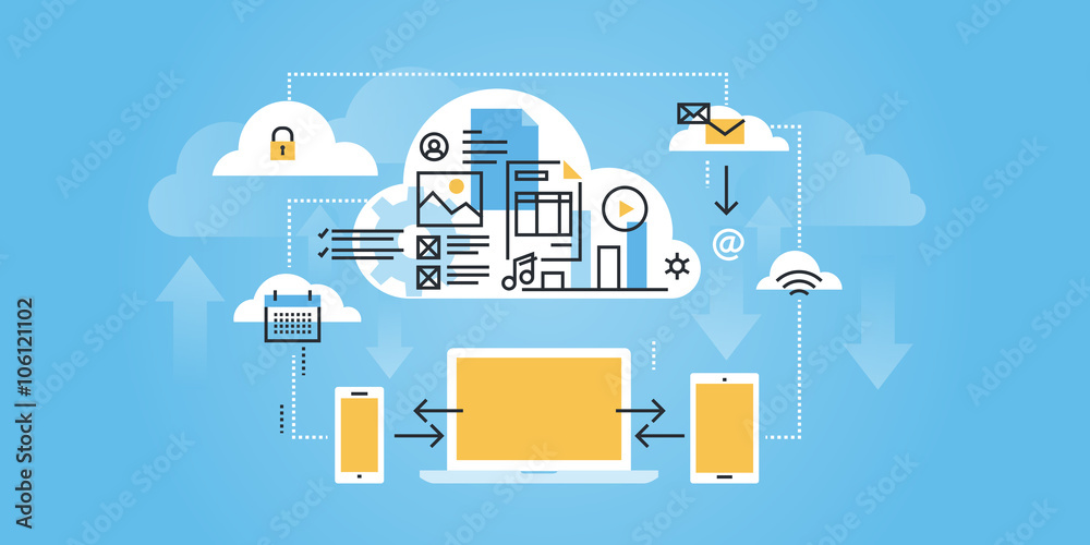 Flat line design website banner of cloud computing. Modern vector illustration for web design, marketing and print material. Flat line design website banner of cloud computing. Modern vector illustration for web design, marketing and print material.