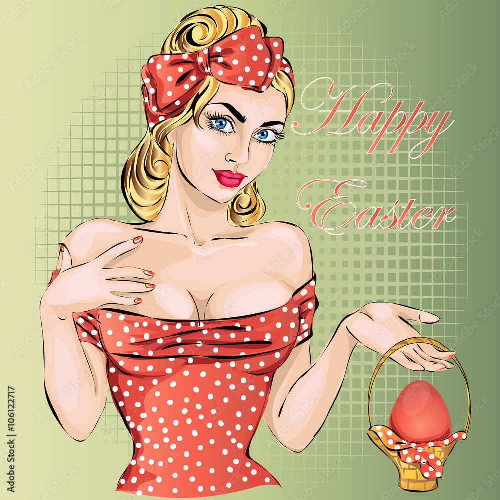 Happy Easter pin-up woman with egg. Sexy wife vector Stock Vector | Adobe  Stock