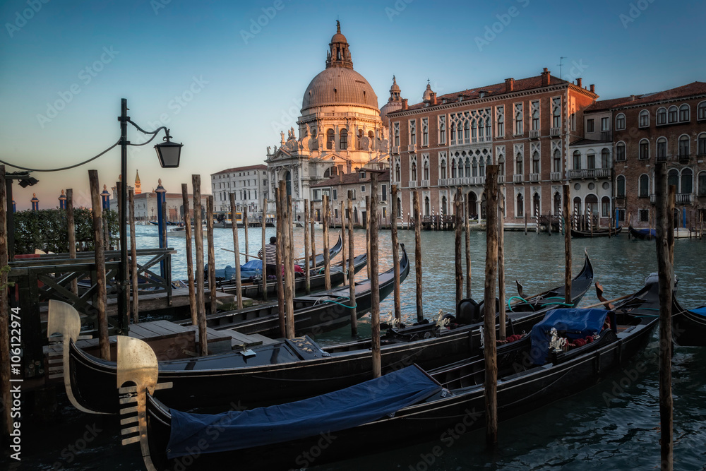 Gondolas and Basilica di Santa Maria della Salute in Venice