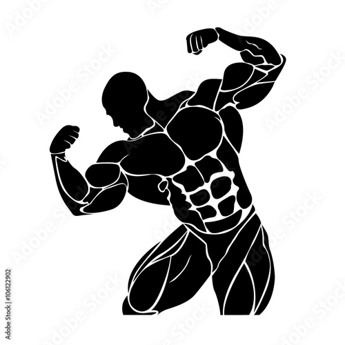 Bodybuilding and powerlifting concept, icon, vector illustration