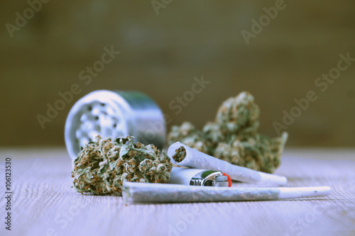 Ganja Buds With Joints And Grinder