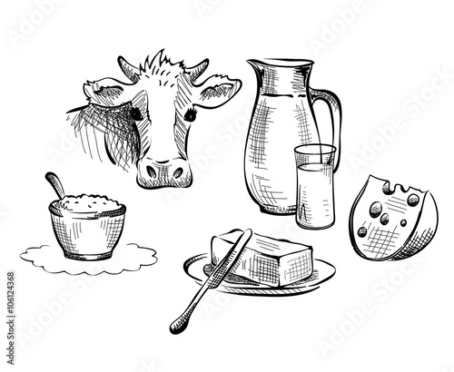 Set vector illustrations -- foods, dairy produce, farm products