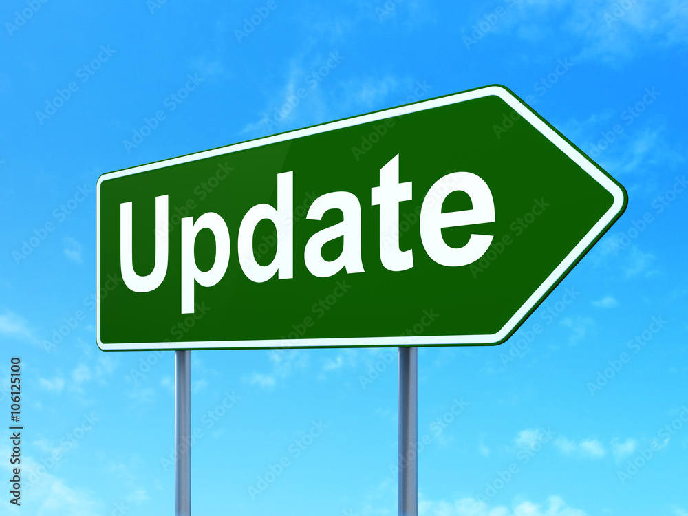 Web development concept: Update on road sign background Web development concept: Update on road sign background