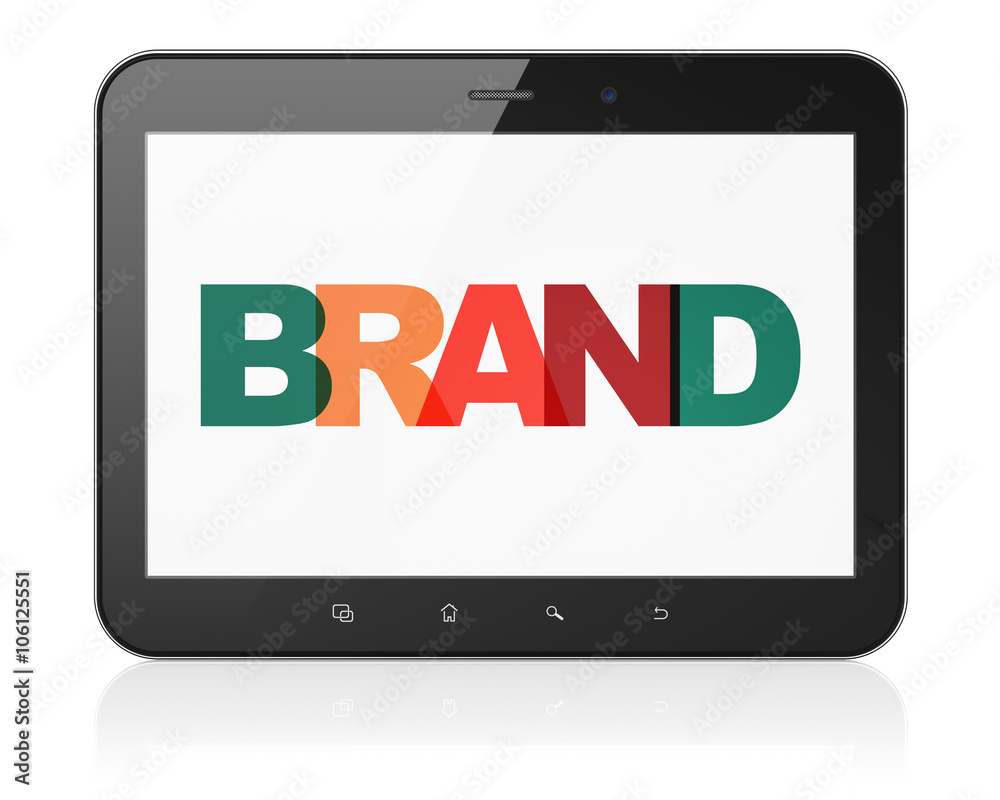 Advertising concept: Tablet Computer with Brand on display Advertising concept: Tablet Computer with Brand on display