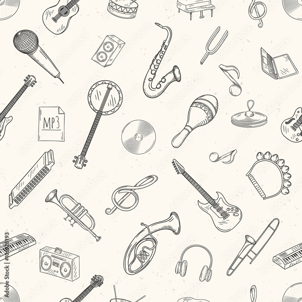 Seamless pattern of musical instruments. Seamless pattern of musical instruments.