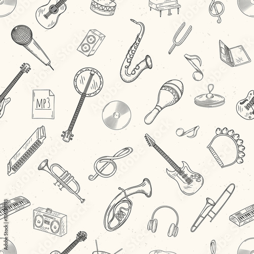 Seamless pattern of musical instruments.