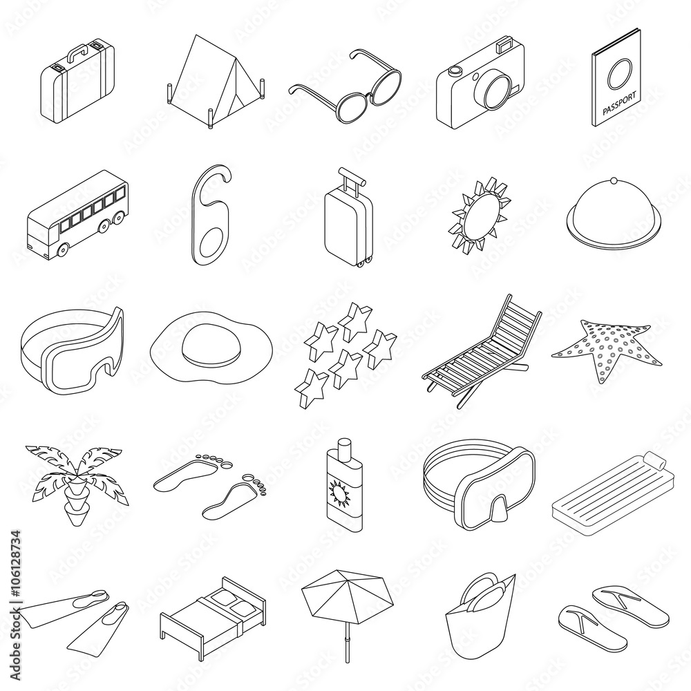 Travel icons set, isometric 3d style Travel icons set, isometric 3d style
