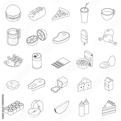 Food icons set, isometric 3d style 