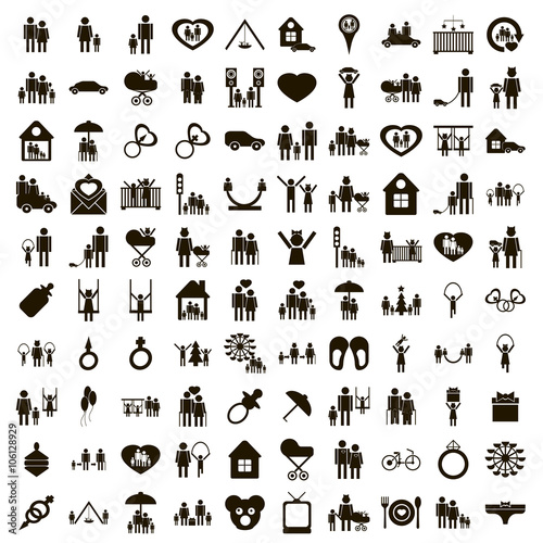 100 family icons set, simple style