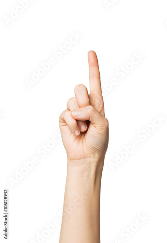 close up of hand pointing one finger 