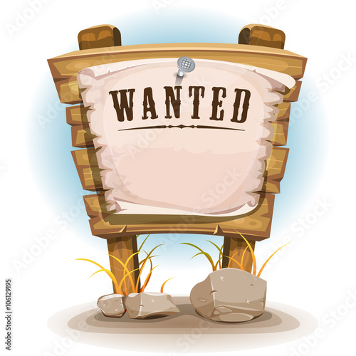 Cartoon Wood Sign With Wanted On Torn Paper