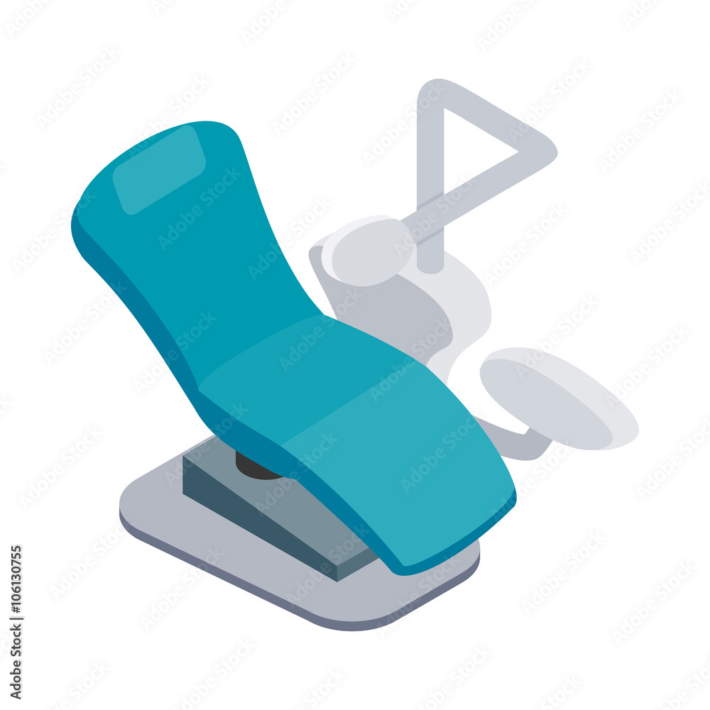 Blue dentist chair icon, isometric 3d style Blue dentist chair icon, isometric 3d style