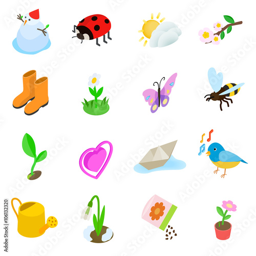 Spring elemets icons set, isometric 3d style