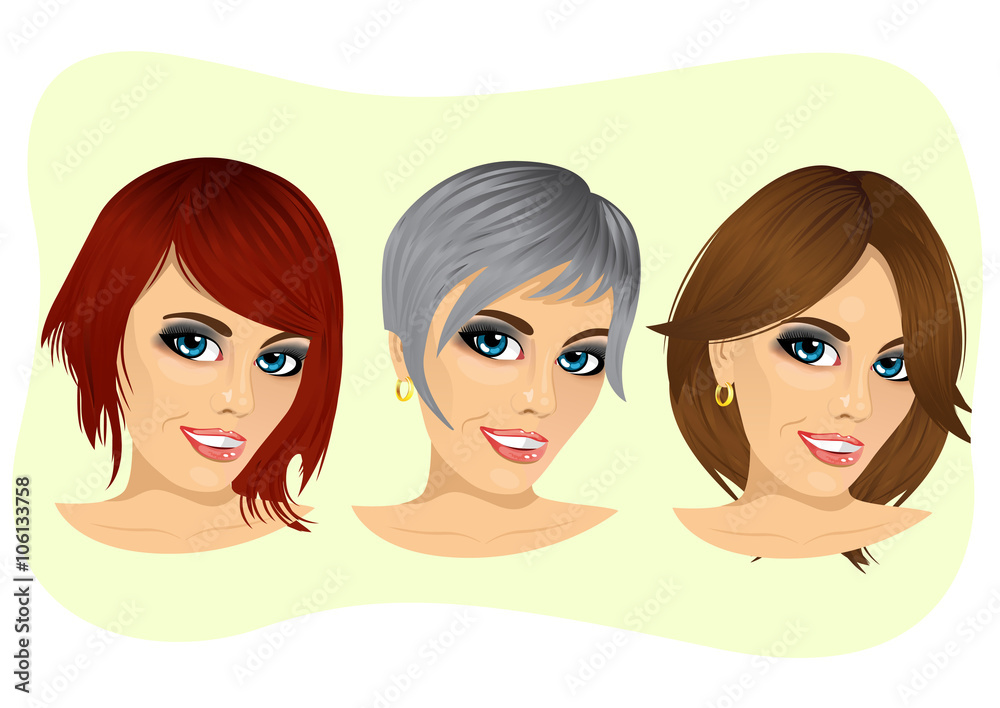 isolated set of young woman avatar with different hairstyles isolated set of young woman avatar with different hairstyles