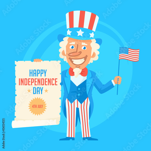 Uncle Sam Holds Flag and Paper Scroll
