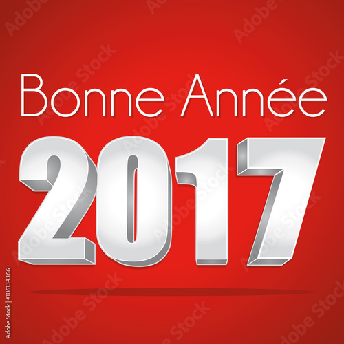 2017. Bonne année carte de vœux rouge et argent. Texte en français.