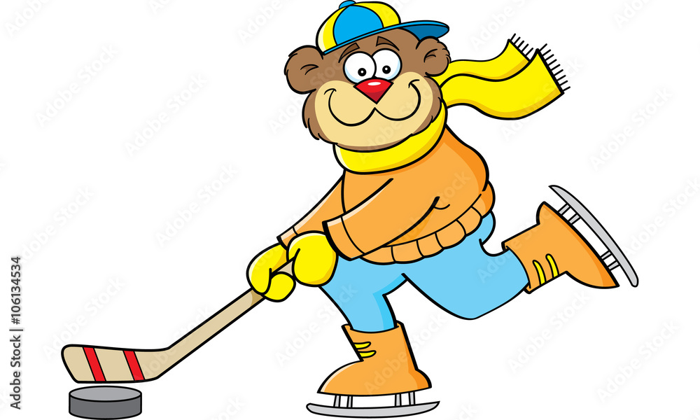 Cartoon illustration of a bear playing hockey. Cartoon illustration of a bear playing hockey.
