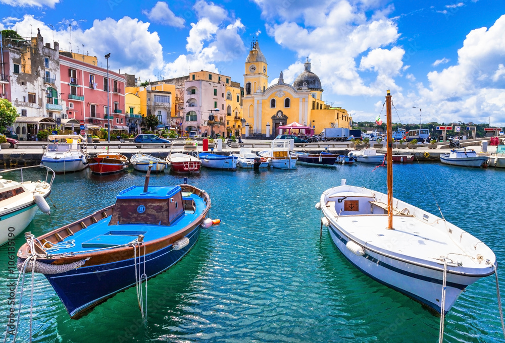 colorful Procida island in Campania, Italy