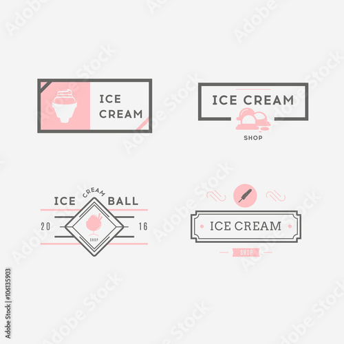 Set of ice-cream shop labels, logotypes and design elements. Vin