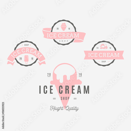 Set of ice-cream shop labels, logotypes and design elements. Vin