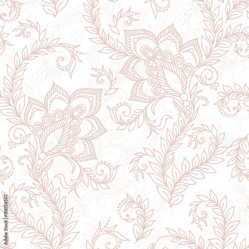 Henna Mehndi Doodles Seamless Pattern- Paisley Flowers Illustr