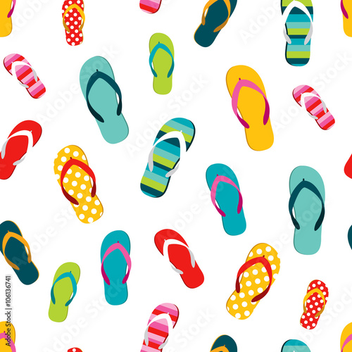 Flip flop color summer pattern. Seamless repeat pattern, background. Cartoon flat illustration.