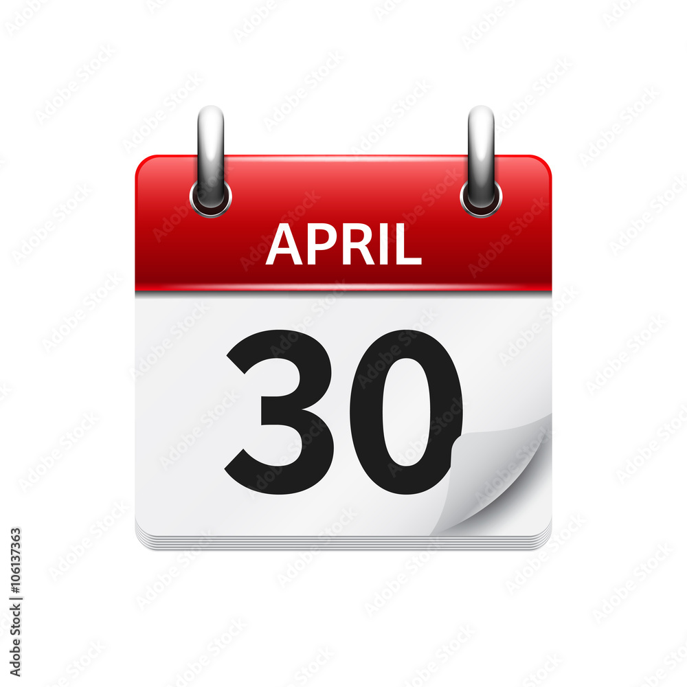 April 30. Vector flat daily calendar icon. Date and time, day, month. Holiday. April 30. Vector flat daily calendar icon. Date and time, day, month. Holiday.
