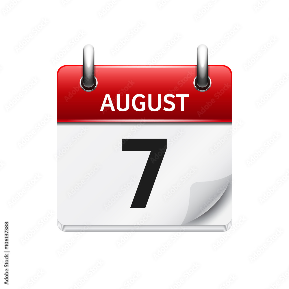 August 7. Vector flat daily calendar icon. Date and time, day, month. Holiday. August 7. Vector flat daily calendar icon. Date and time, day, month. Holiday.