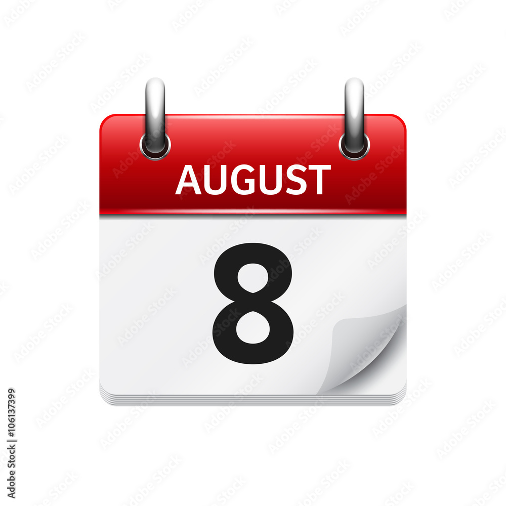 August 8. Vector flat daily calendar icon. Date and time, day, month. Holiday. August 8. Vector flat daily calendar icon. Date and time, day, month. Holiday.